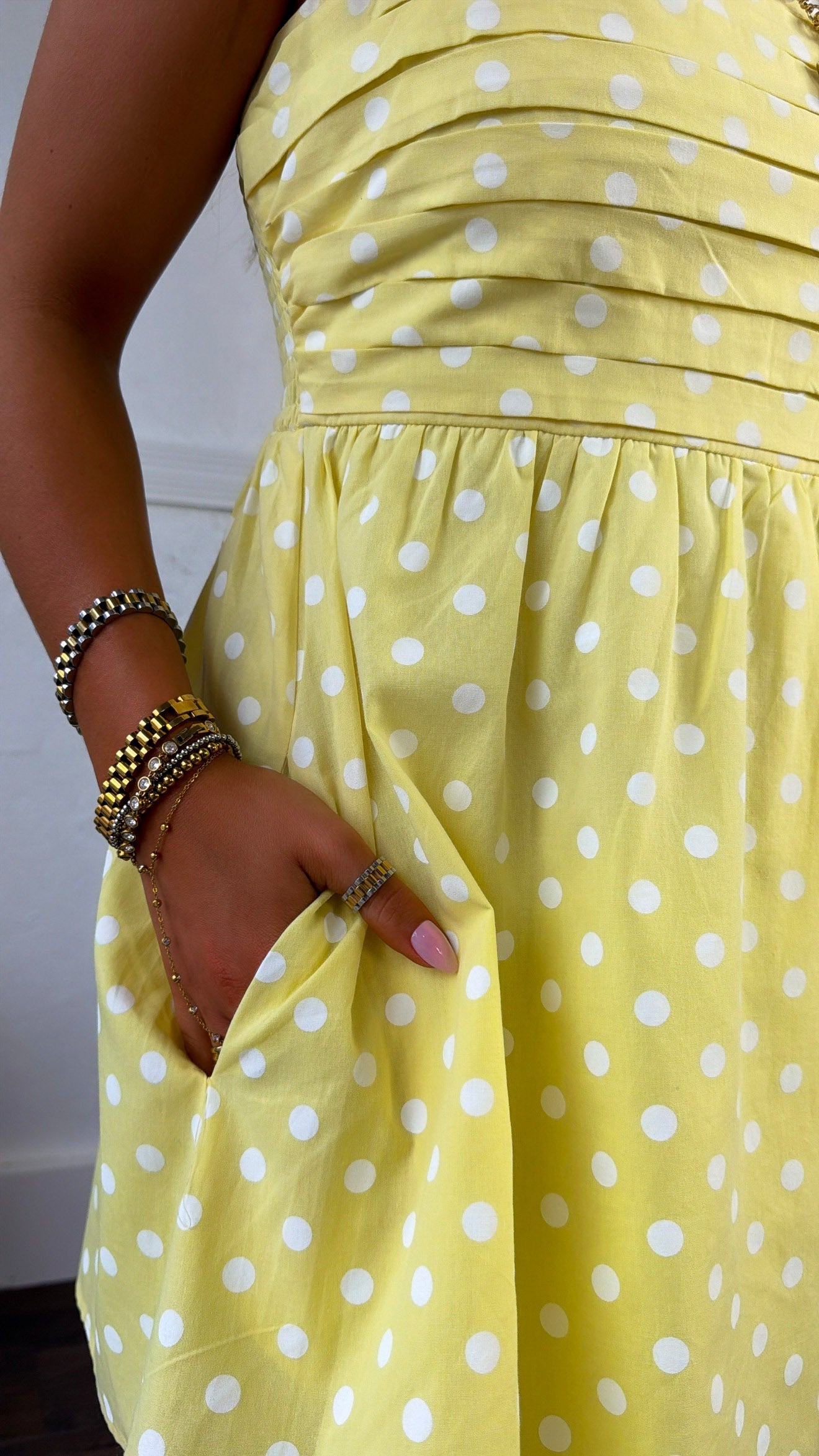 Lemon Martini Mini Dress, Yellow/White