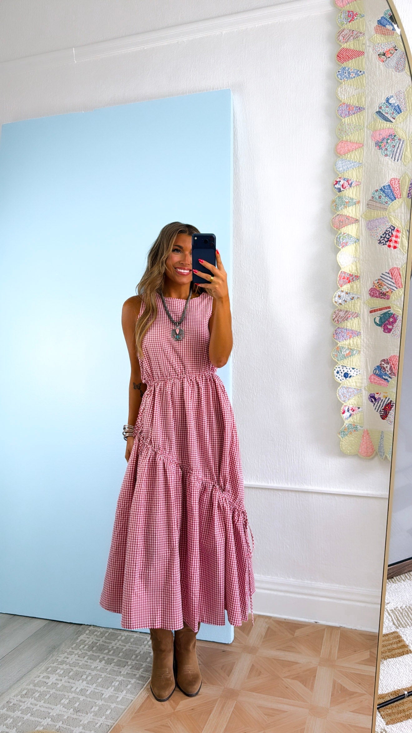 Midday Picnic Gingham Dress, Red