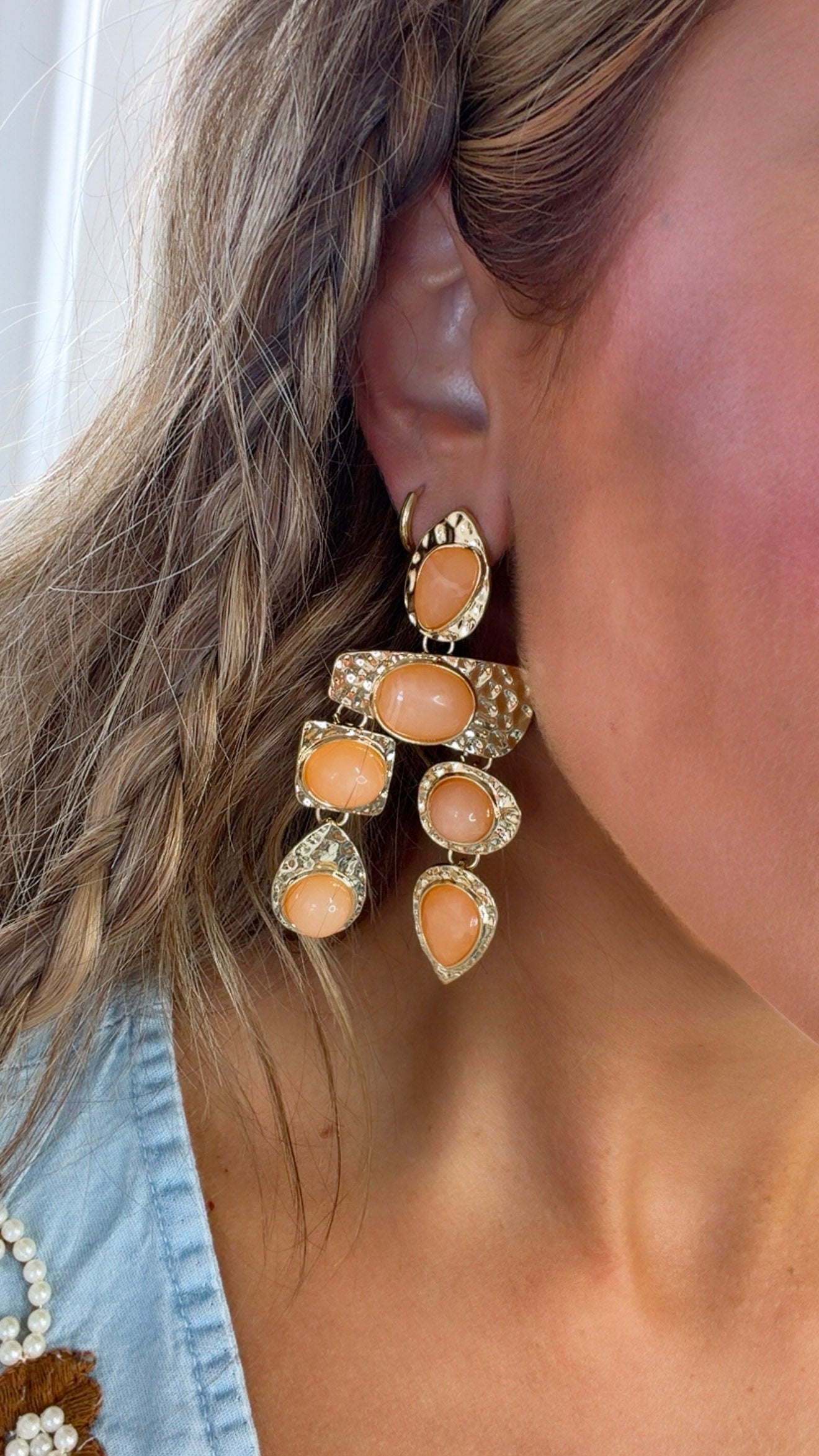 Boho Style Dangle Earring, Peach/ Gold