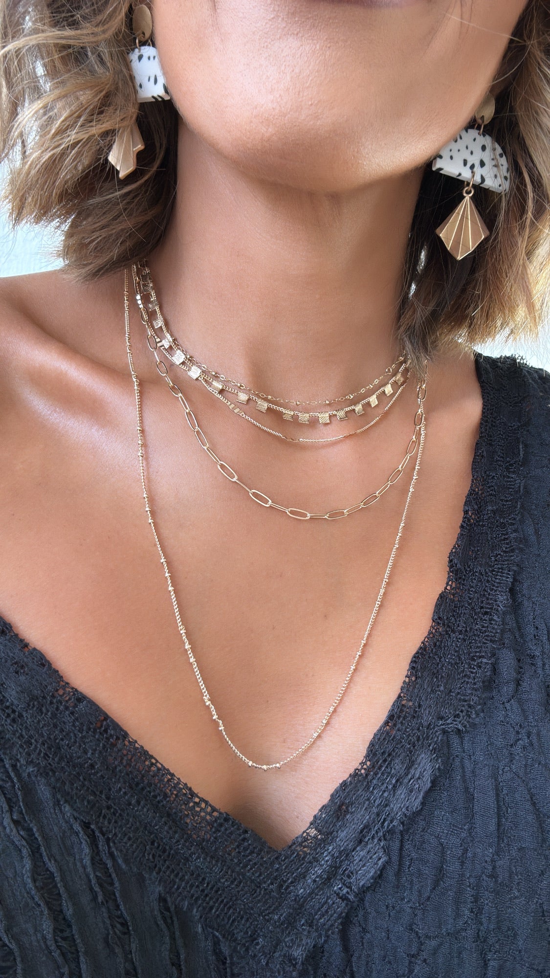 Lunar Link layered Necklace, Gold