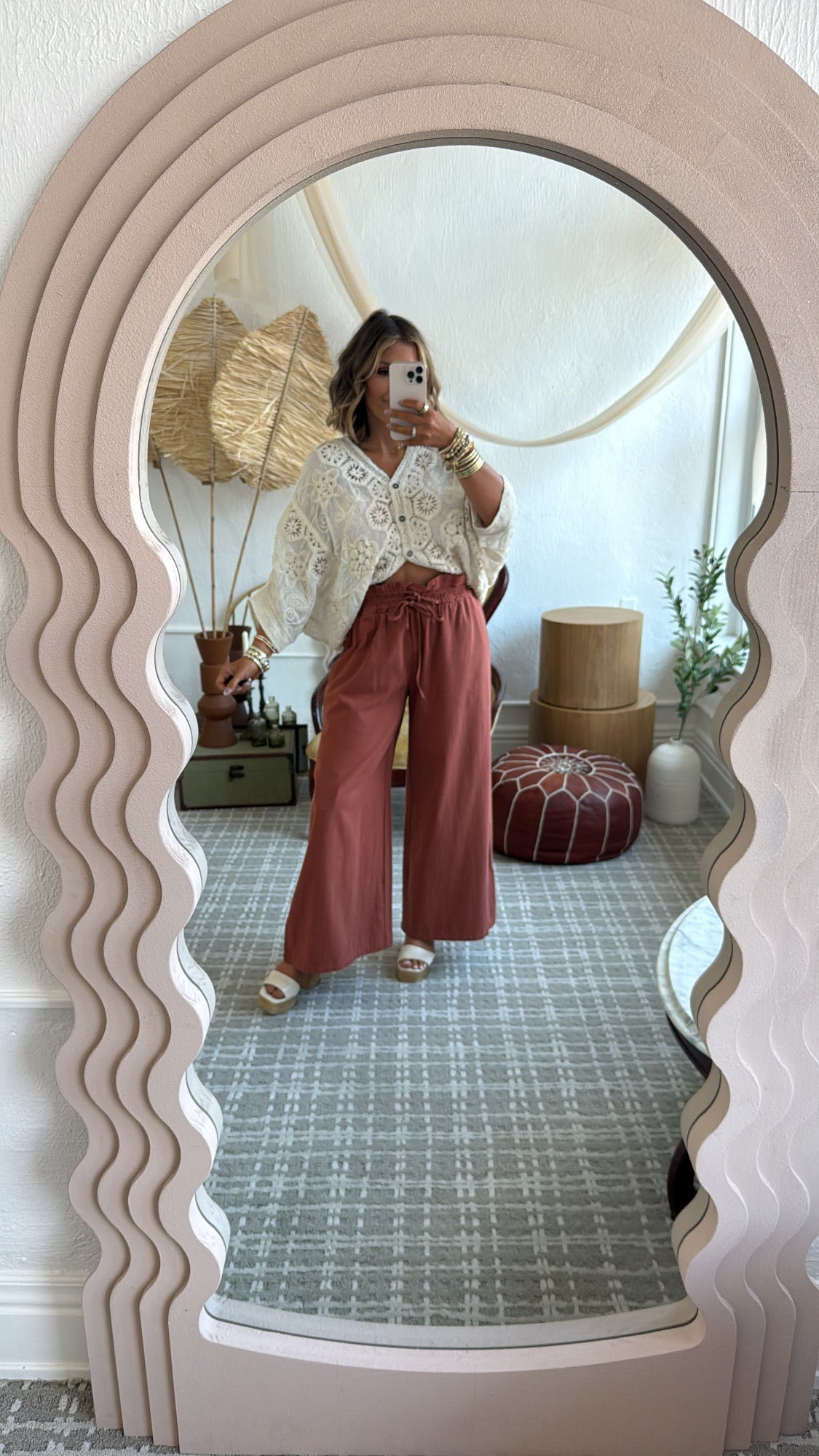 Chloe Woven Embroidered Top, Natural