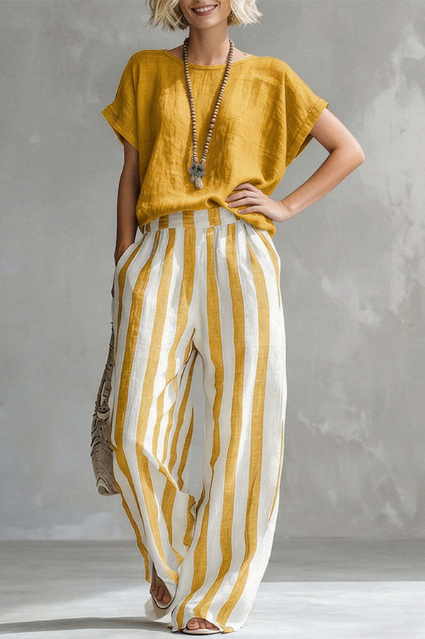 Capri Stripe Two-Piece Linen Top & Pants Se