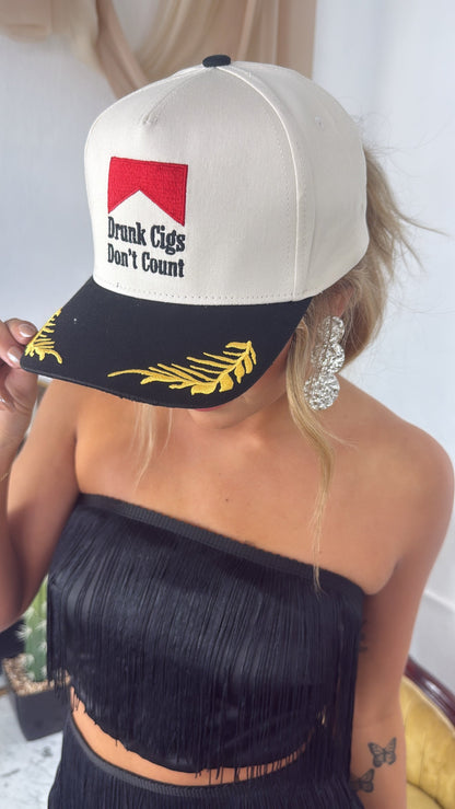 Drunk Cigs Don't Count Ball Cap, Black/Natural