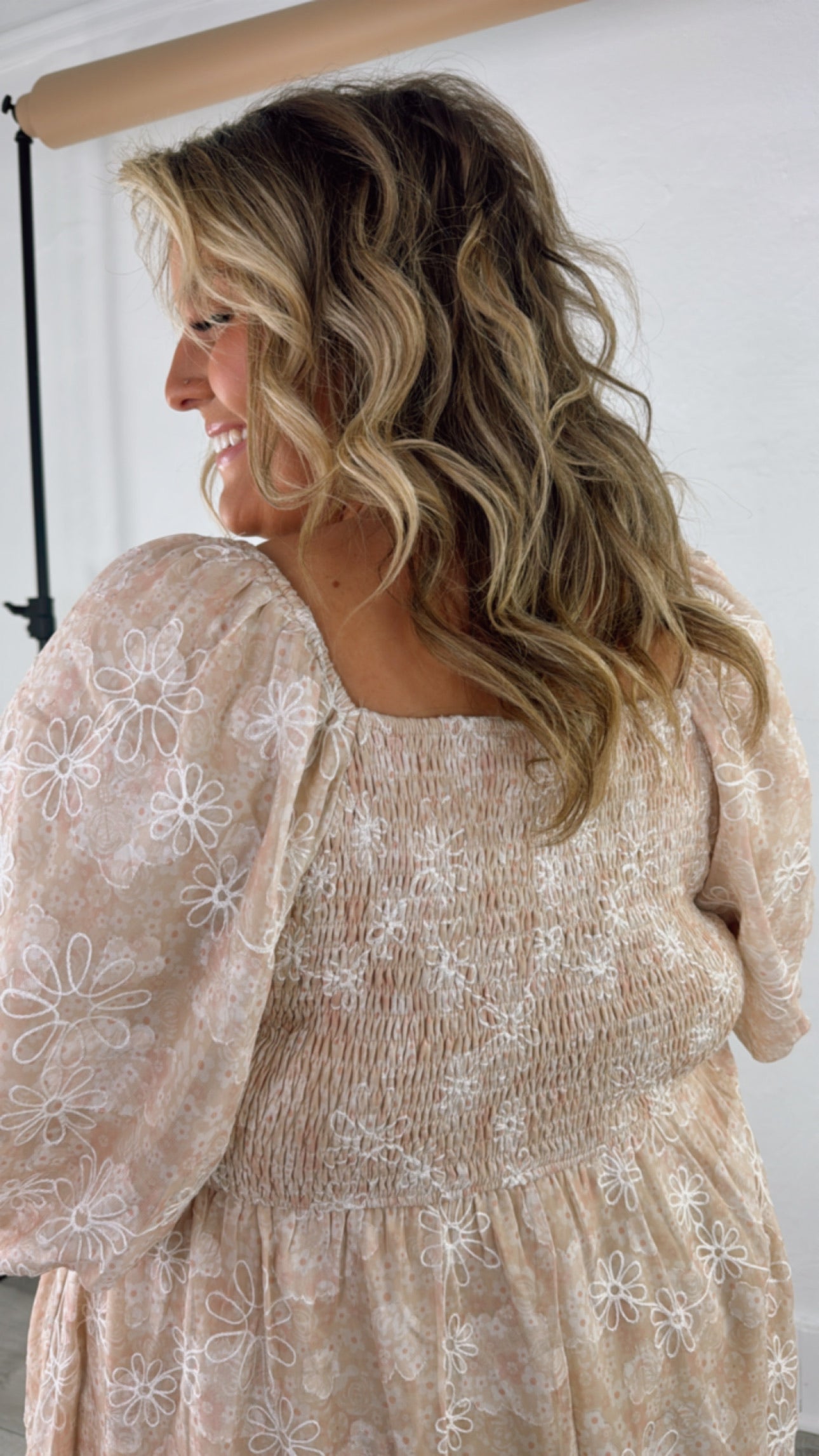 Floral Chiffon Midi Dress, Sand