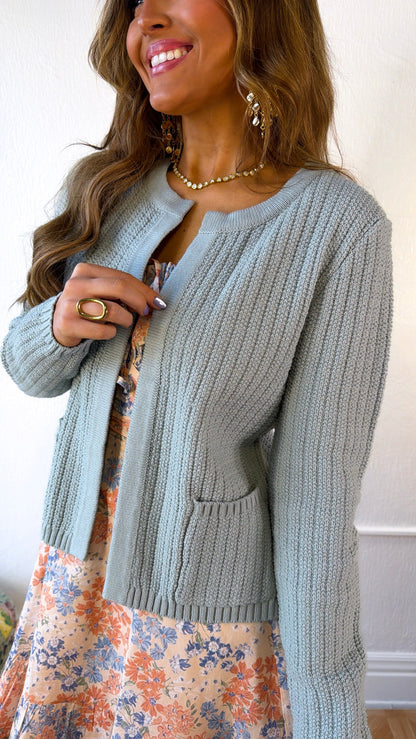 Hensley Chunky Knit Cardigan, Seafoam