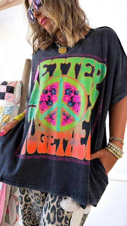 Peace & Better Together Graphic Tee, DK. Grey