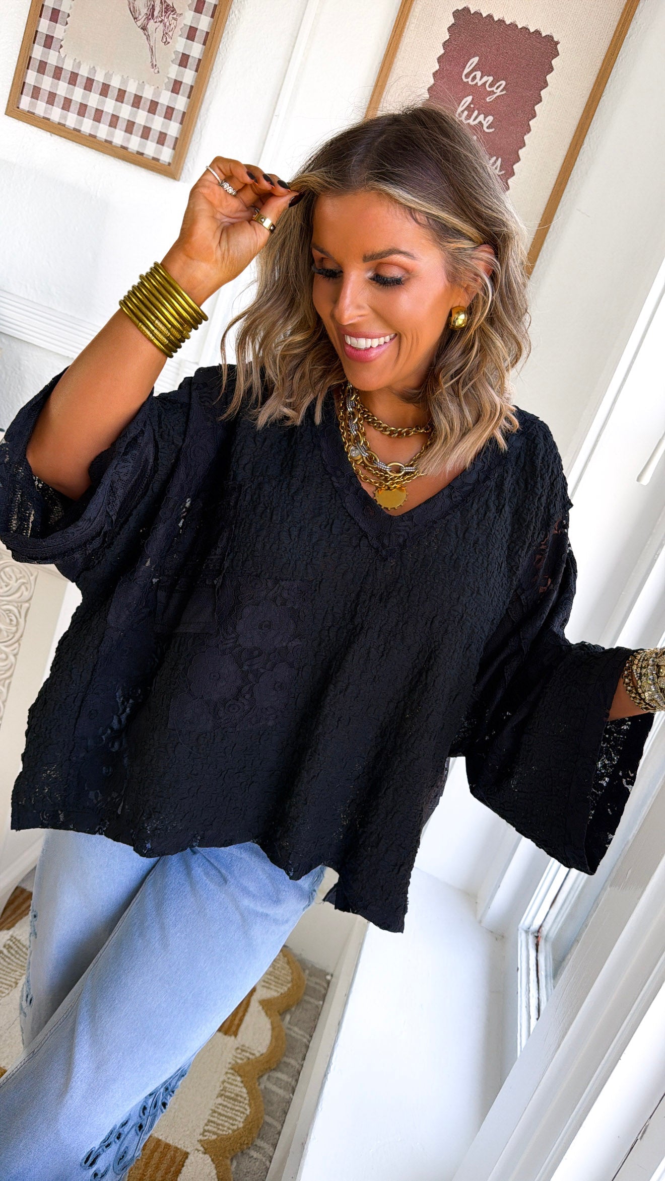 Celeste Textured Top, Black