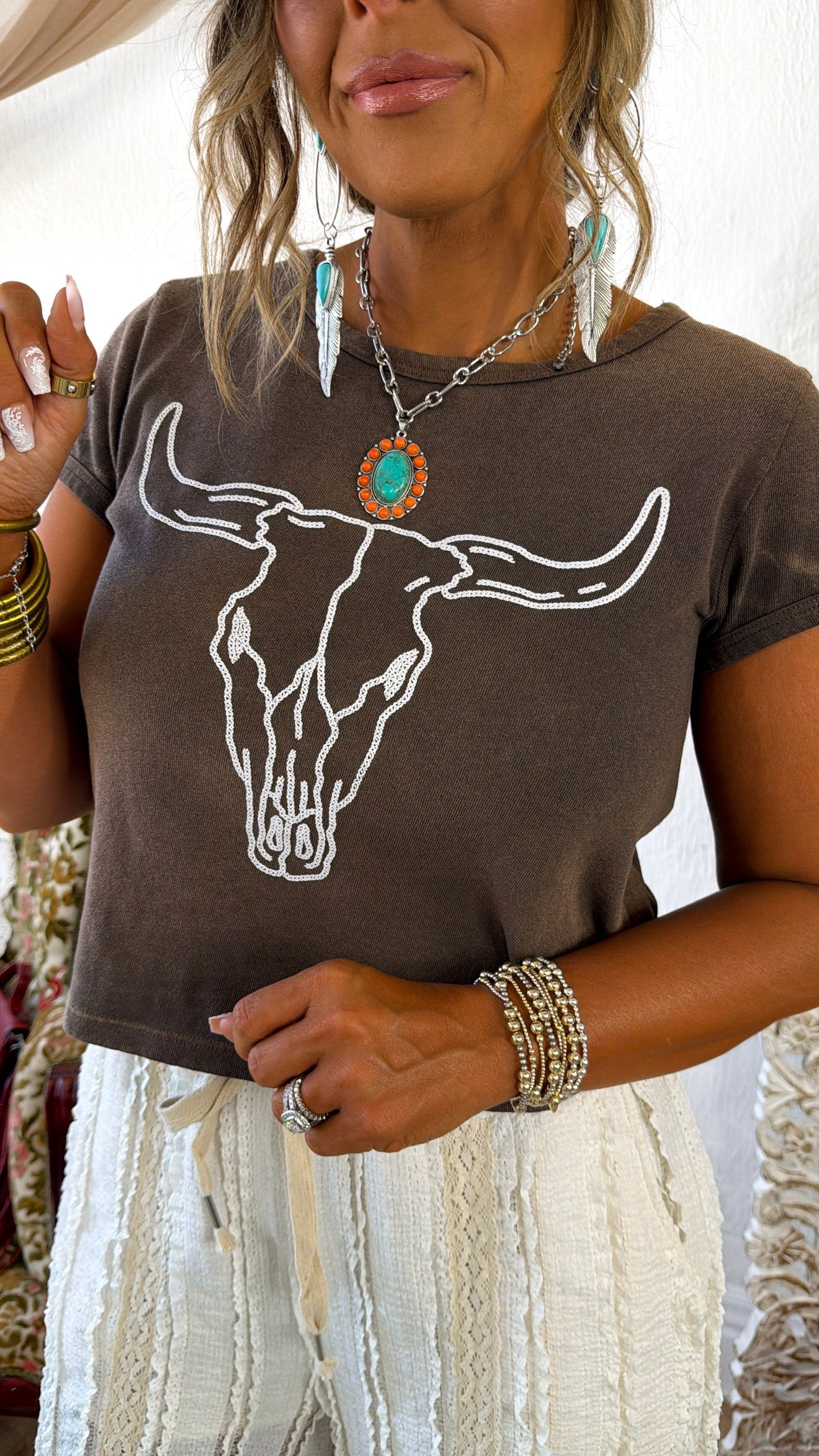 Long Horn Graphic Tee, Espresso