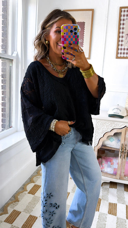 Celeste Textured Top, Black