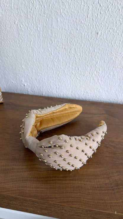 Metal Ball Beaded Headband, Beige