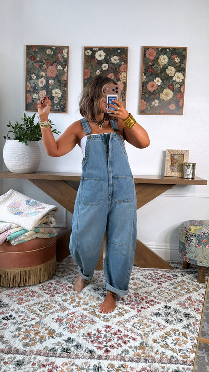 Bayberry Bloom Overalls, Denim