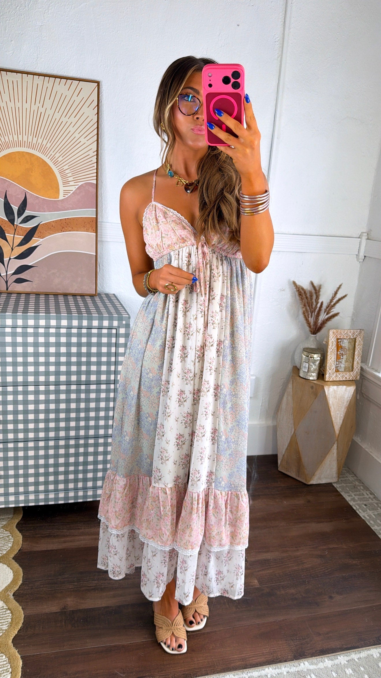 Isabella Floral Maxi Dress, Off White Combo