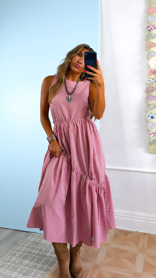 Midday Picnic Gingham Dress, Red