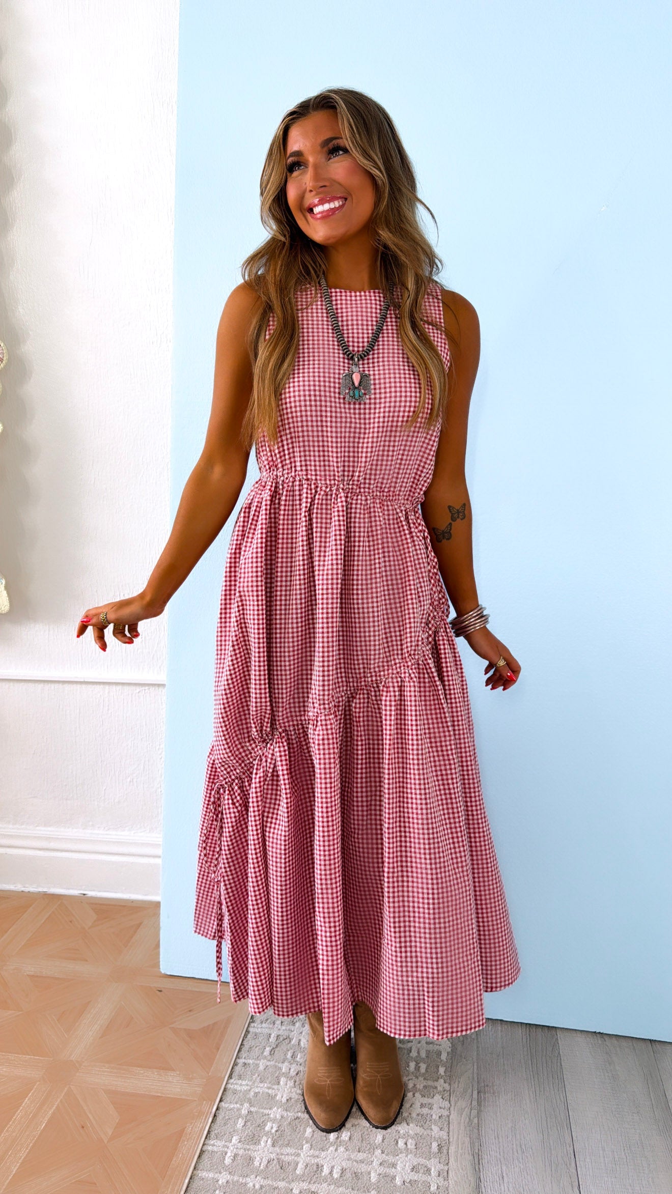 Midday Picnic Gingham Dress, Red
