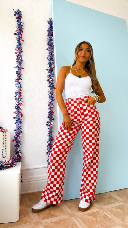 Finish Line Checkered Pant, Red