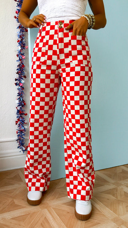 Finish Line Checkered Pant, Red