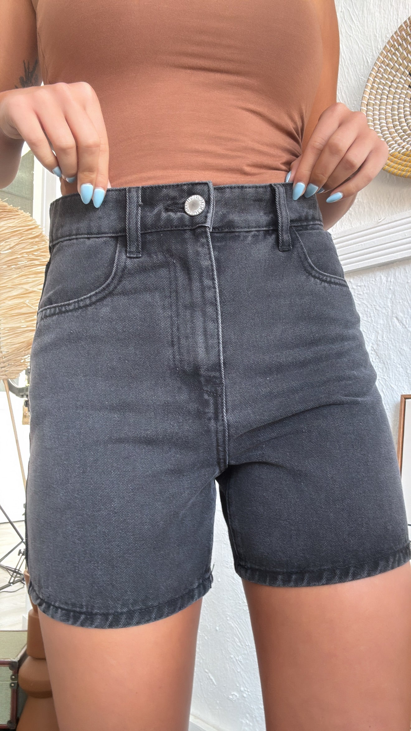 Daily Wear Denim Mom Shorts, Black