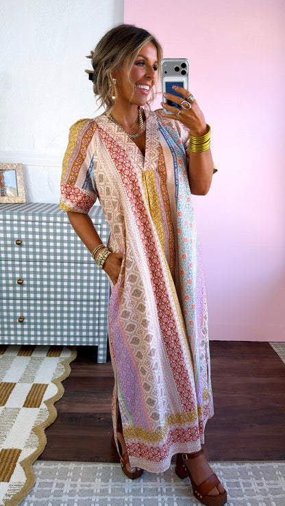 Gypsy Queen Maxi Dress, Beige Multi
