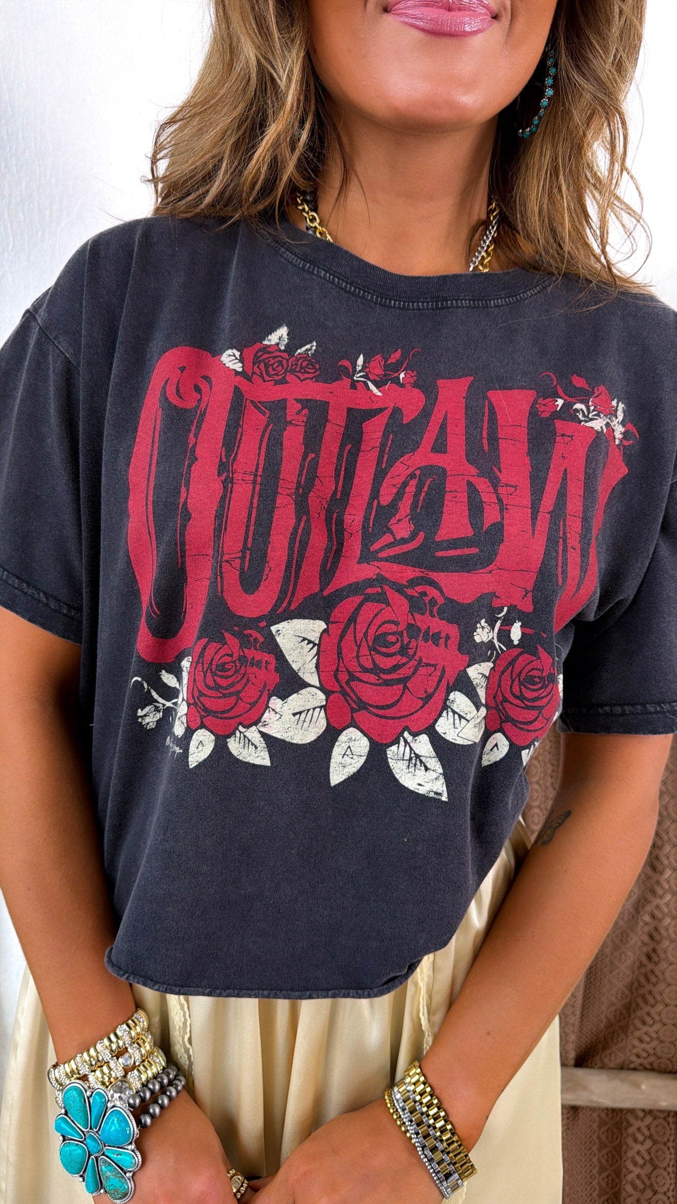 Outlaw Washed Graphic Tee, Grey