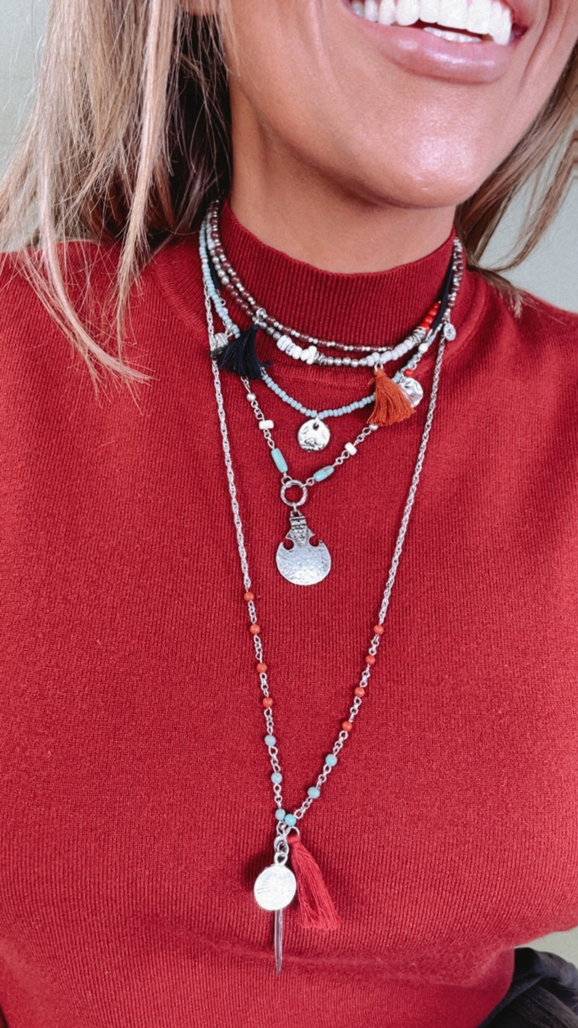Feather Fringe Multi-Layered Necklace