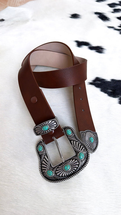 Buckle Loop Tie Stone Belt, Tan