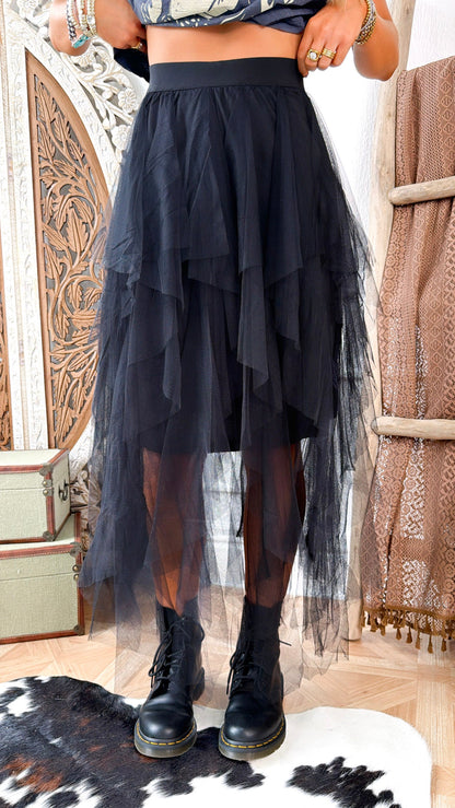 Be Merry Mesh Tutu Maxi Skirt , Black
