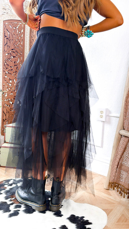 Be Merry Mesh Tutu Maxi Skirt , Black
