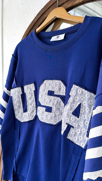 Lace USA Detailed Top, Navy