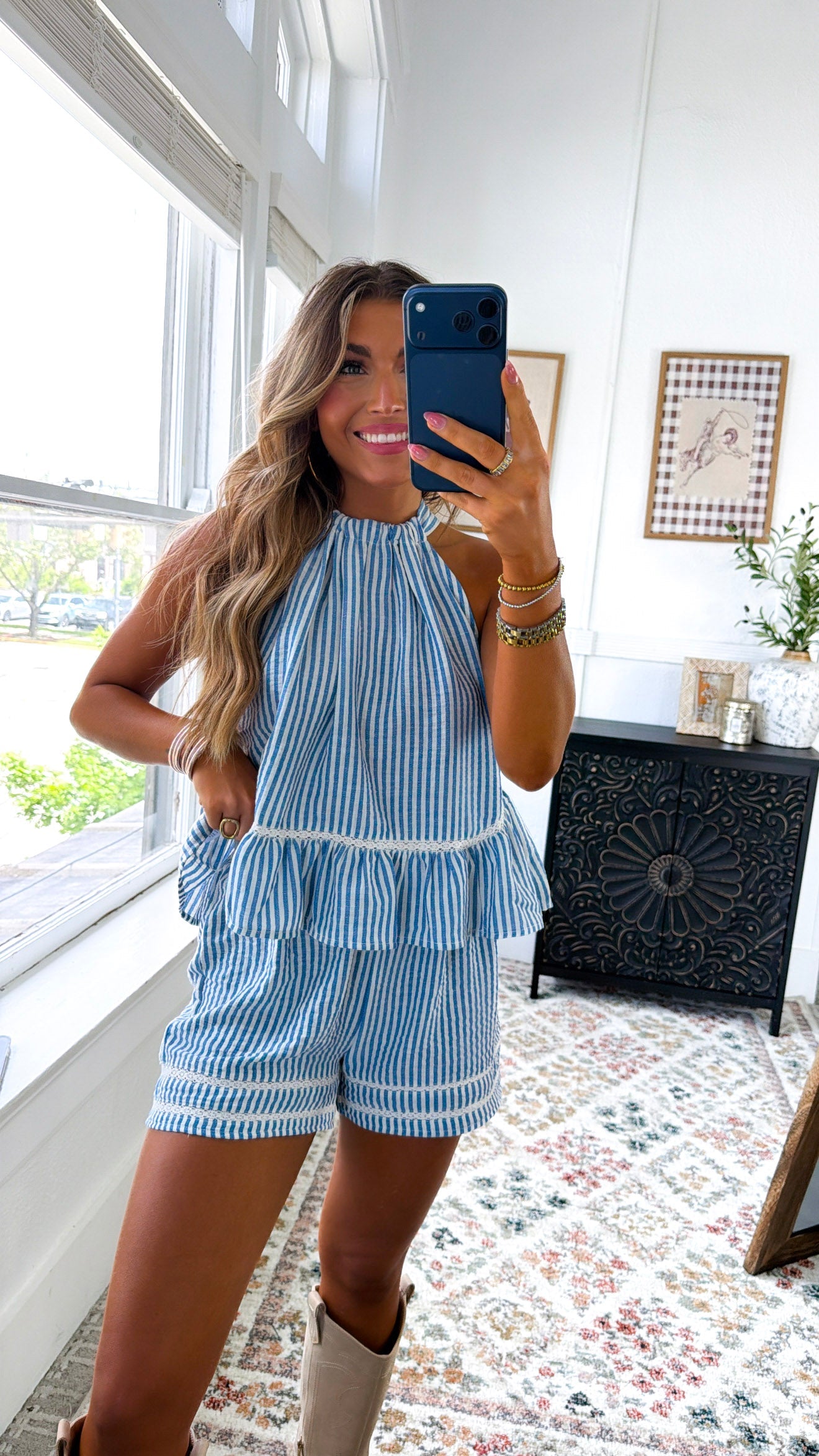BY TOGETHER: Beach Day Two Piece Set, Blue/White