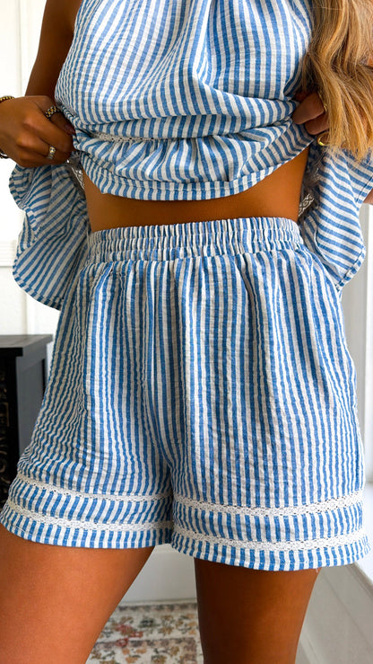 BY TOGETHER: Beach Day Two Piece Set, Blue/White