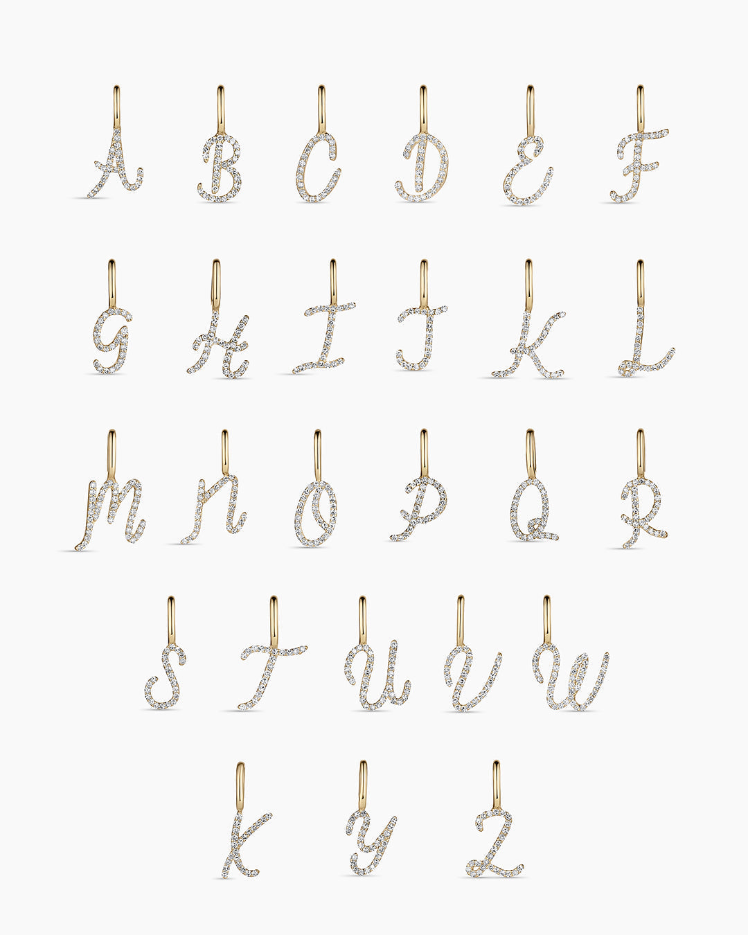 14K Diamond Script Alphabet Charm