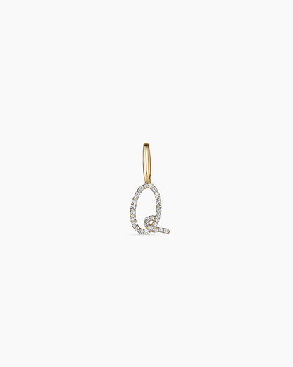 14K Diamond Script Alphabet Charm