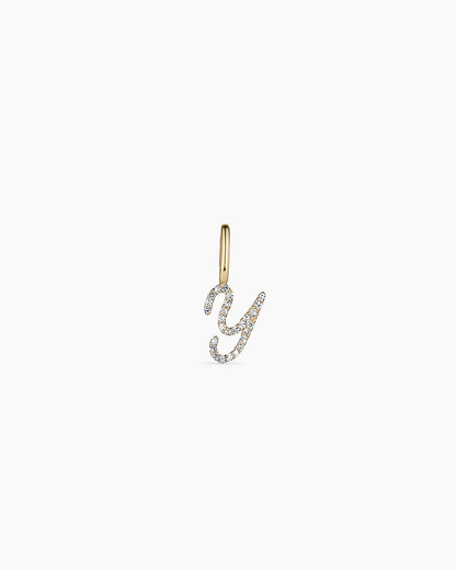 14K Diamond Script Alphabet Charm