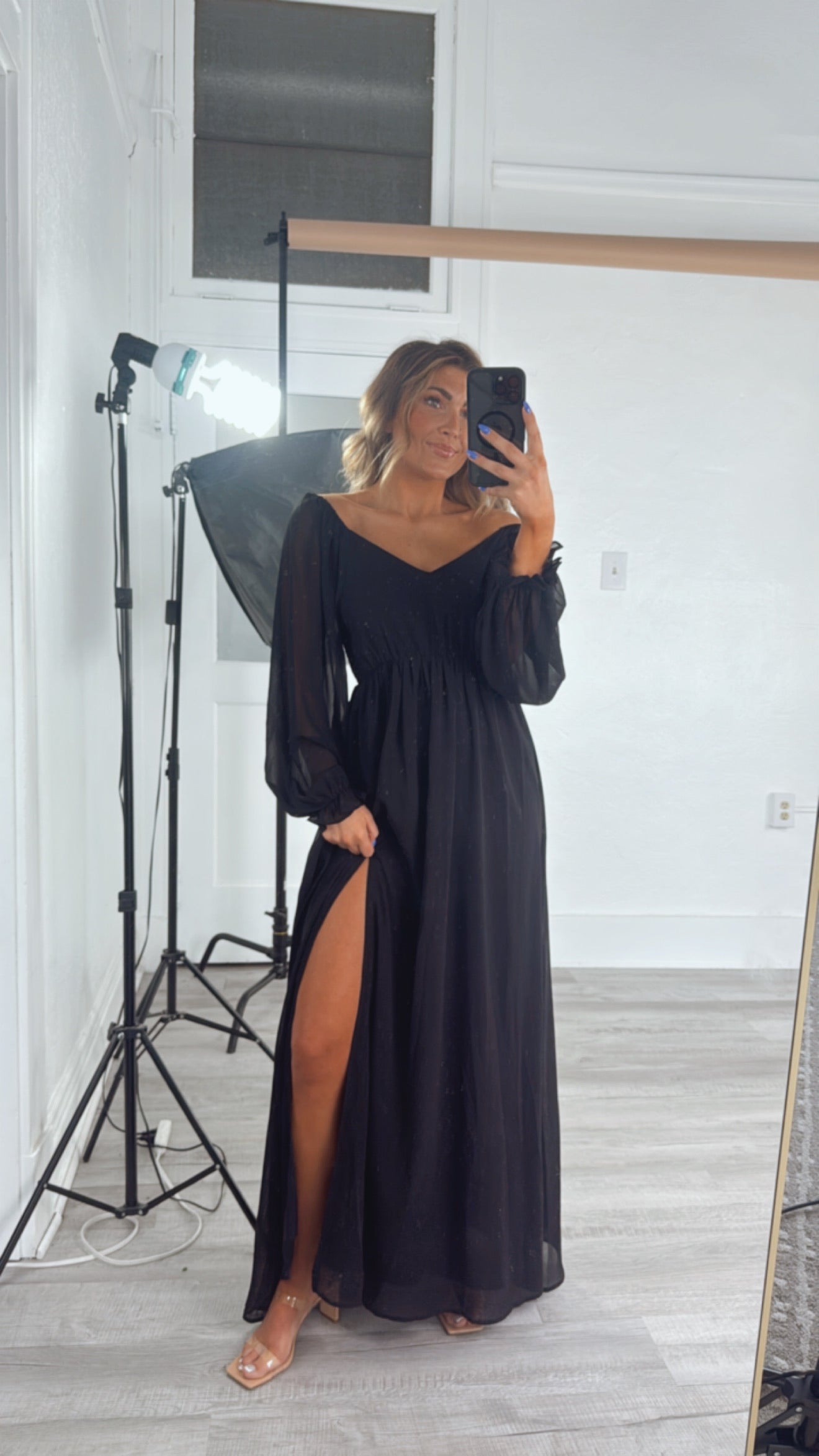 ECB Exclusive: Timeless Romantic Chiffon Maxi Dress, Black