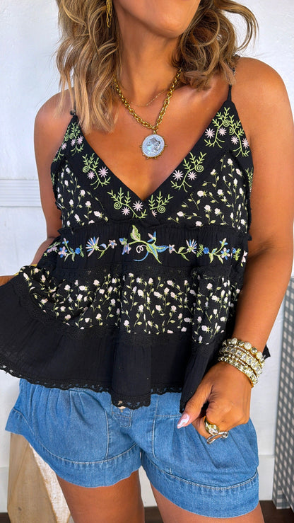 Charlotte Floral Tank, Black