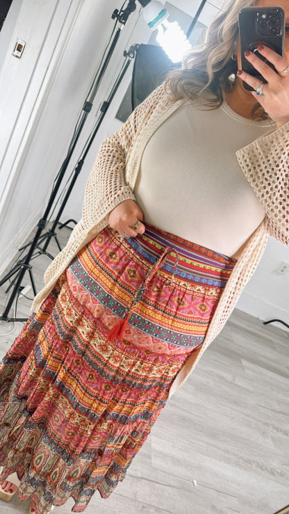 Brielle Boho Printed Maxi Skirt, Multi
