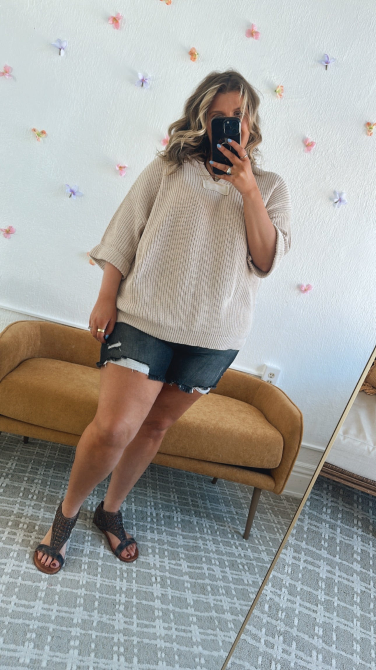 Meadow Knit 3/4 Sleeve Top, Taupe