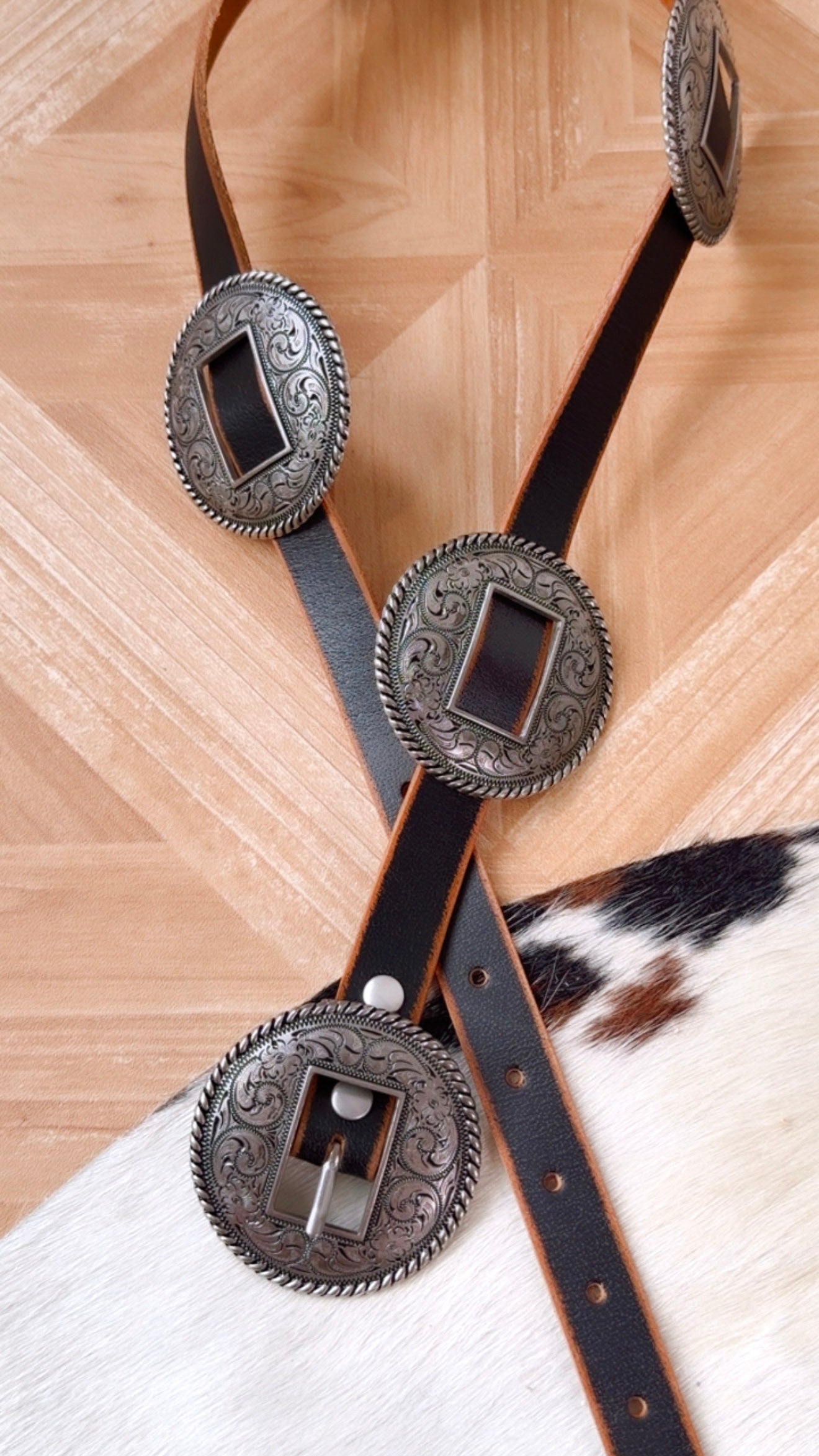 Concho Western Belt, Vintage Black