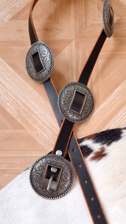 Concho Western Belt, Vintage Black