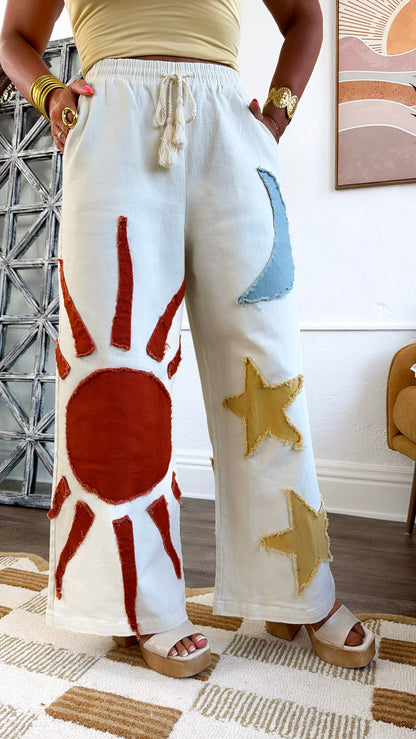 Golden Sun Designed Pants, Ivory