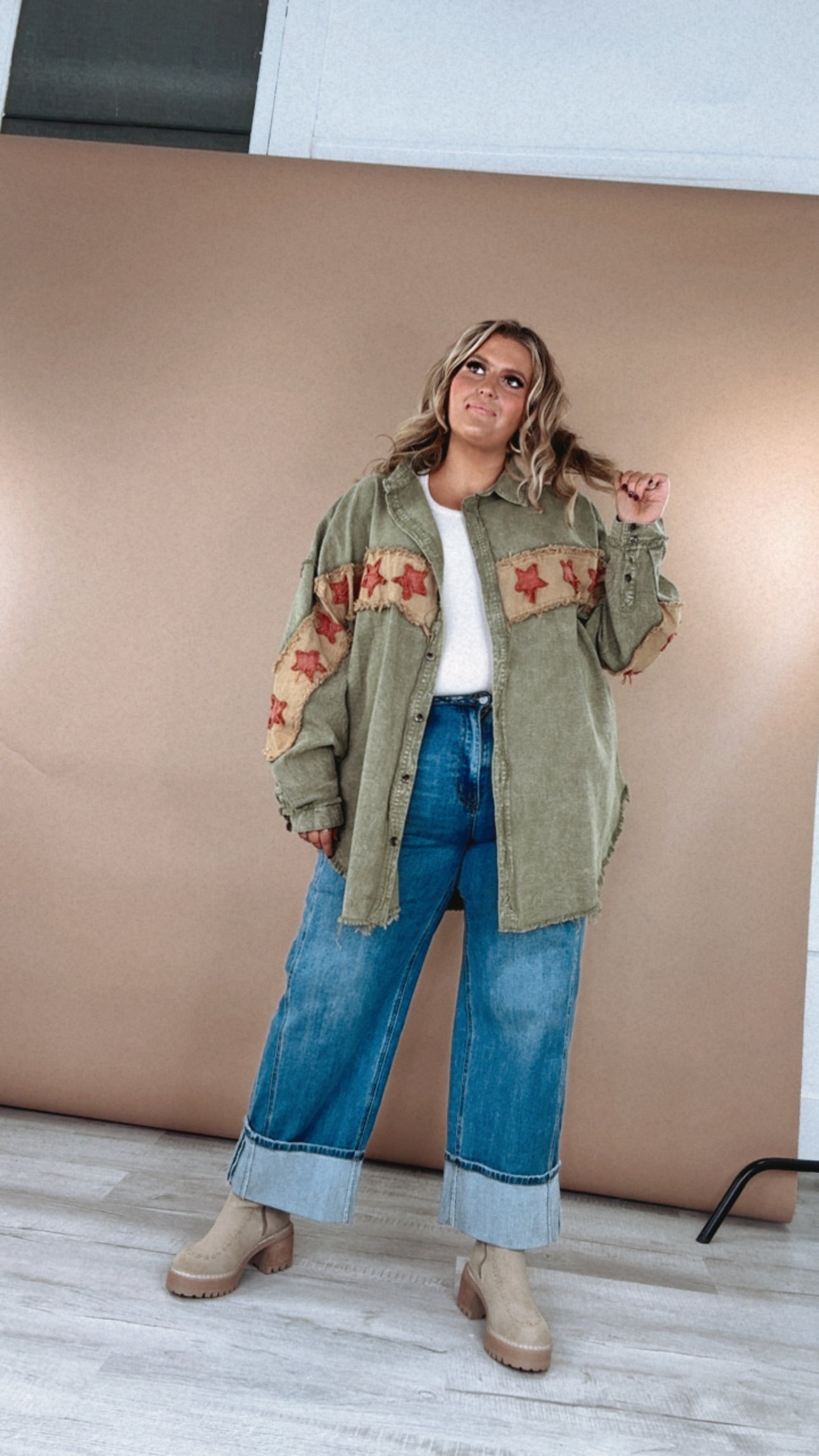 All The Stars Washed Button Down Top, Olive