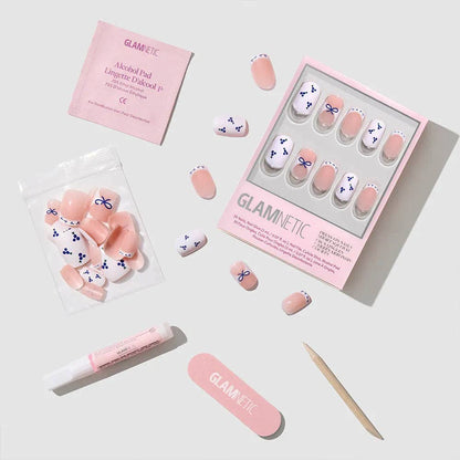 Blue A Kiss Press-On Nails | Short Squoval Valentine Ribbons