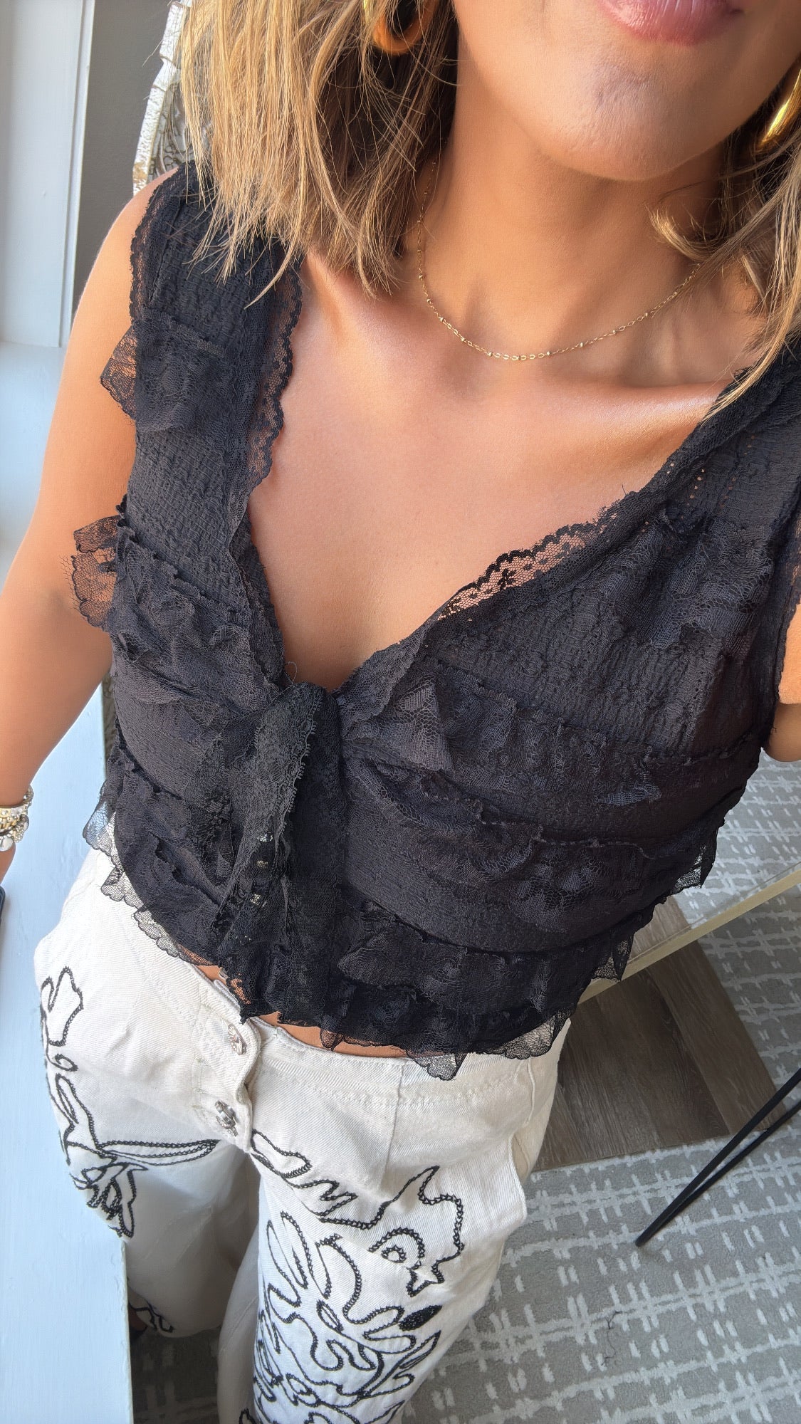 Bliss Beauty V Neck Ruffle Sleeve Top, Black
