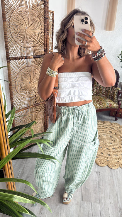 Layered Ruffled Tube Top, White