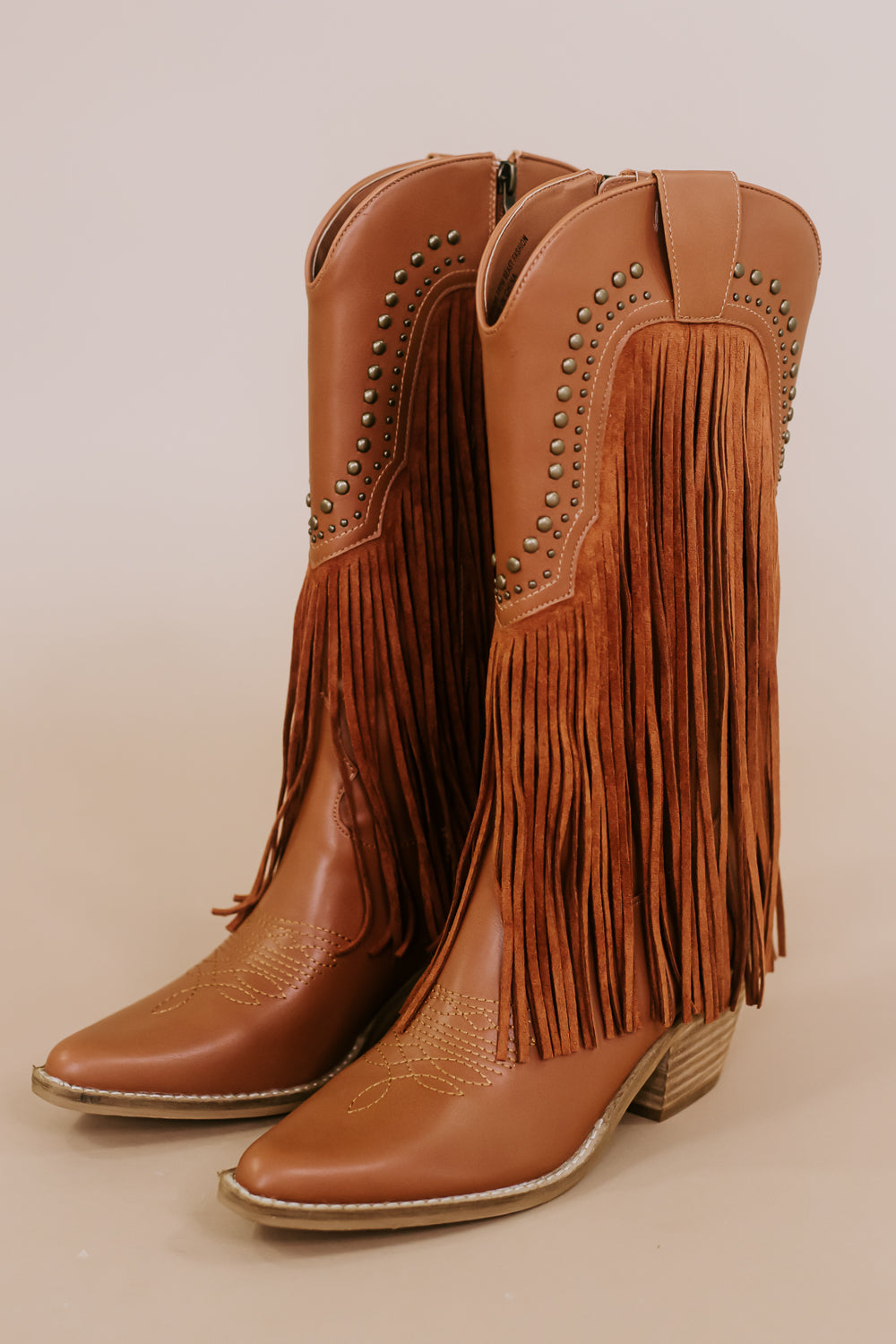 Adela Fringe Studded Bootie, Camel