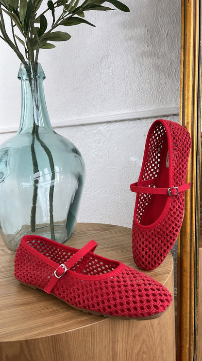 Dorothy Woven Ballet Flats, Red