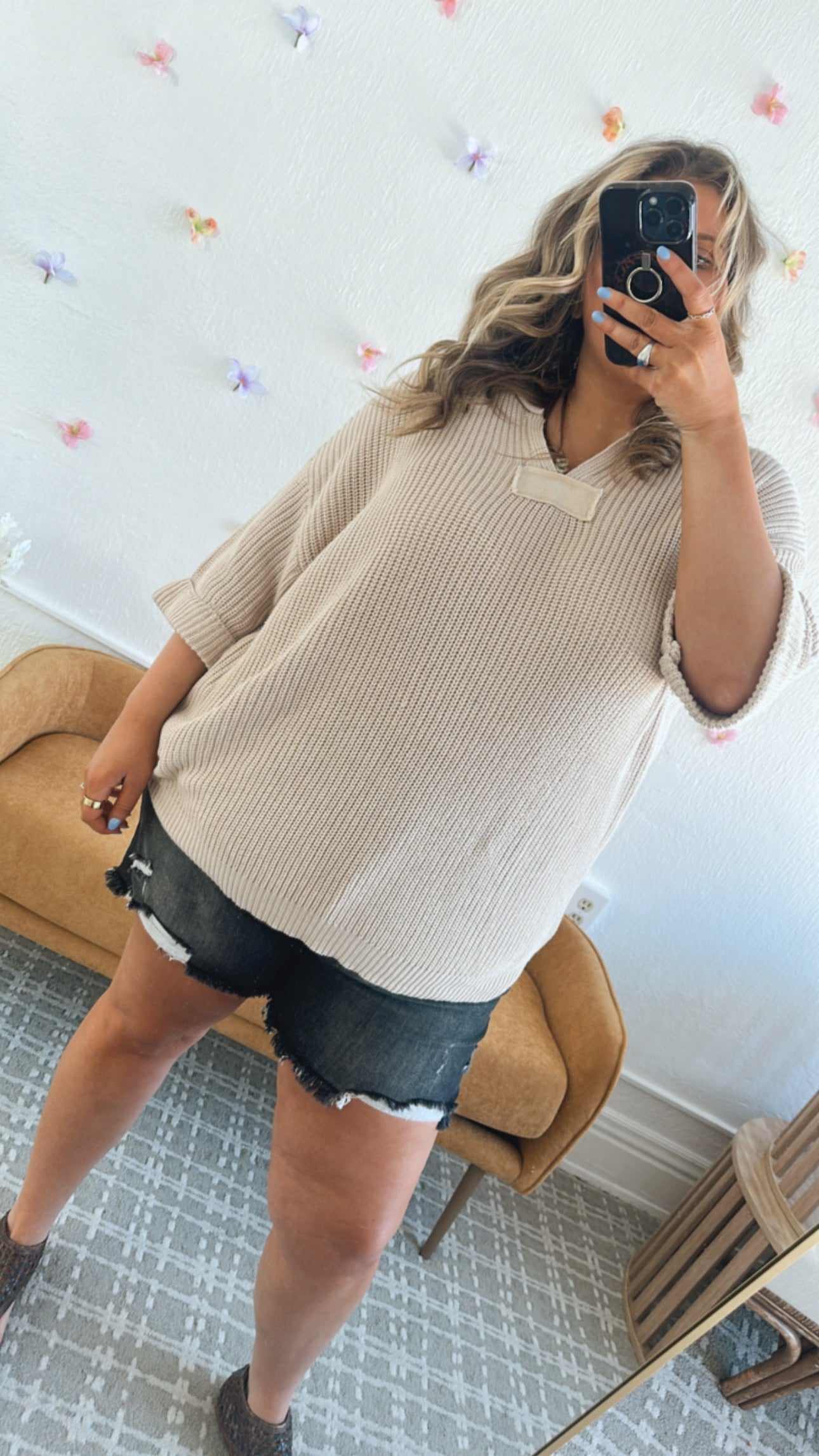 Meadow Knit 3/4 Sleeve Top, Taupe