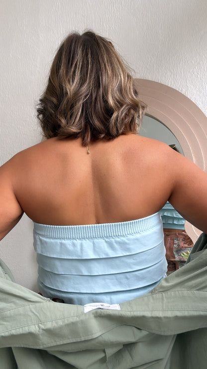 Layered Ruffled Tube Top, Breezy Blue