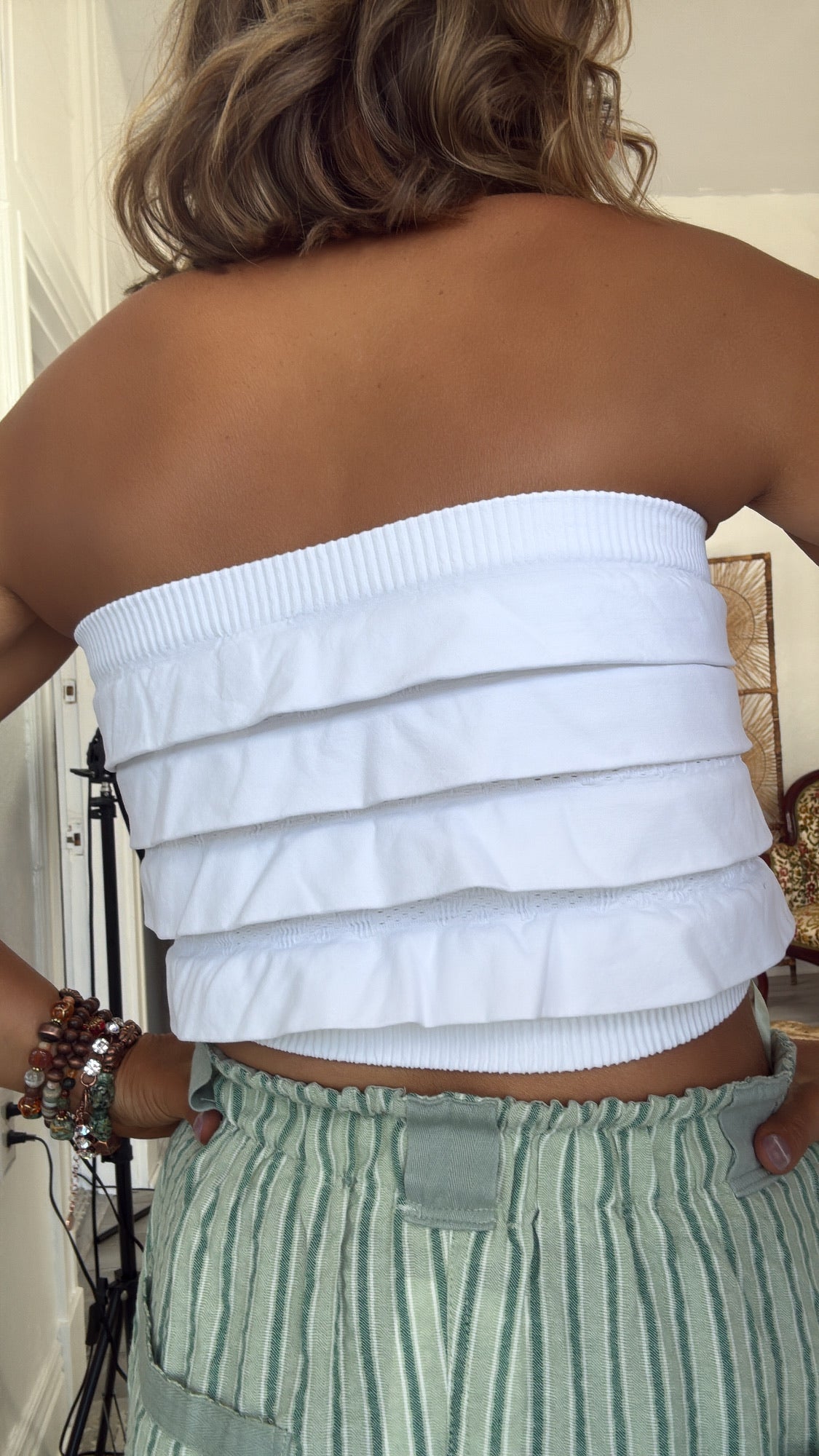 Layered Ruffled Tube Top, White