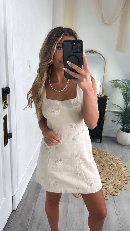 Marielle Embroidered Dress, Oatmeal